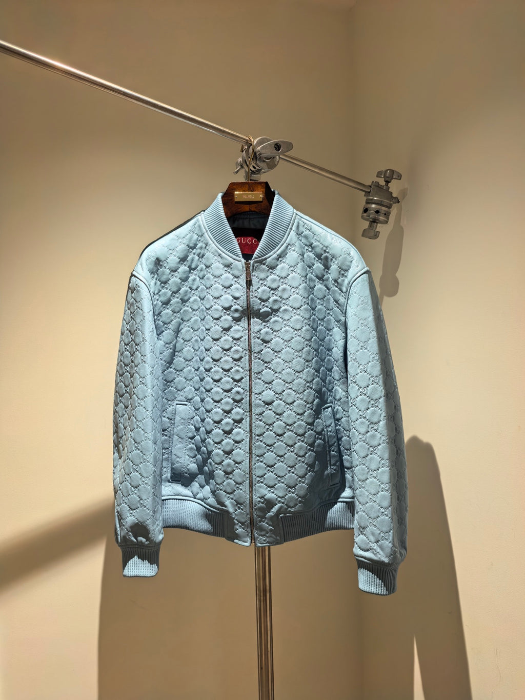 GUCCI GG EMBOSSED LEATHER BOMBER