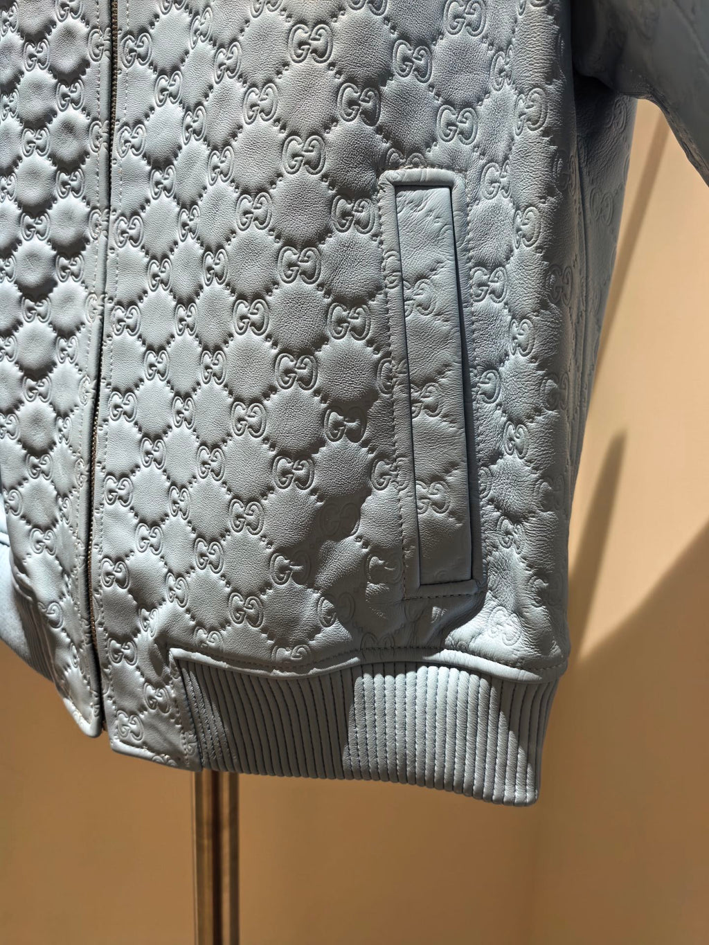 GUCCI GG EMBOSSED LEATHER BOMBER