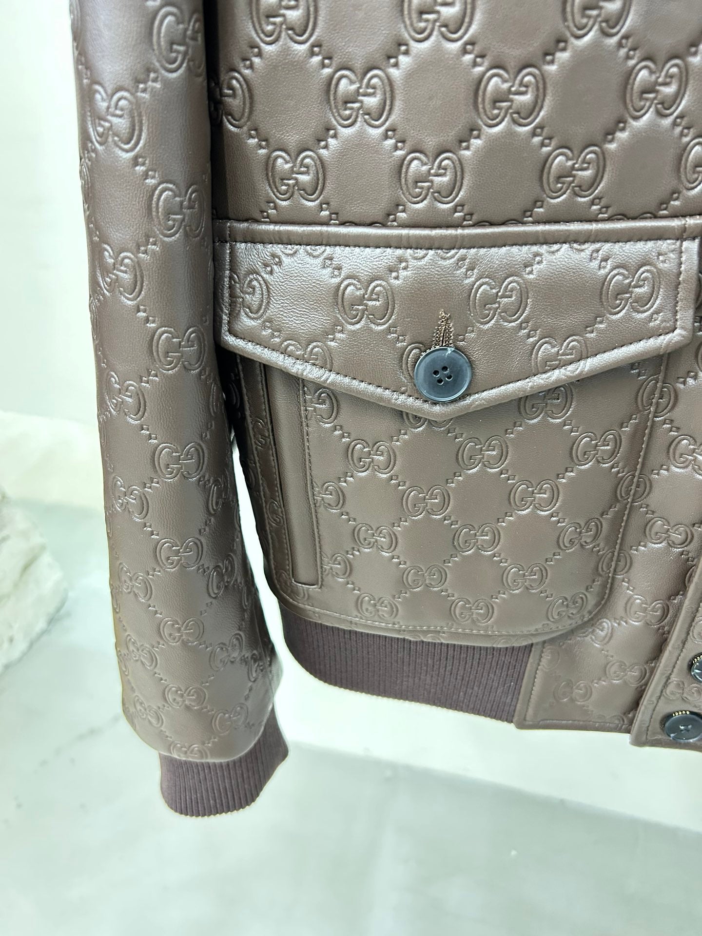 GUCCI GG EMBOSSED LEATHER JACKET