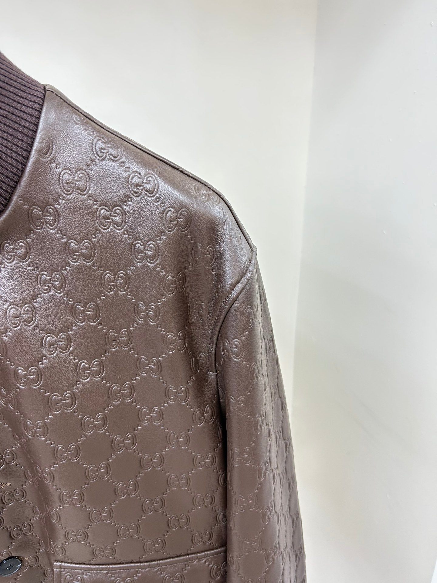 GUCCI GG EMBOSSED LEATHER JACKET