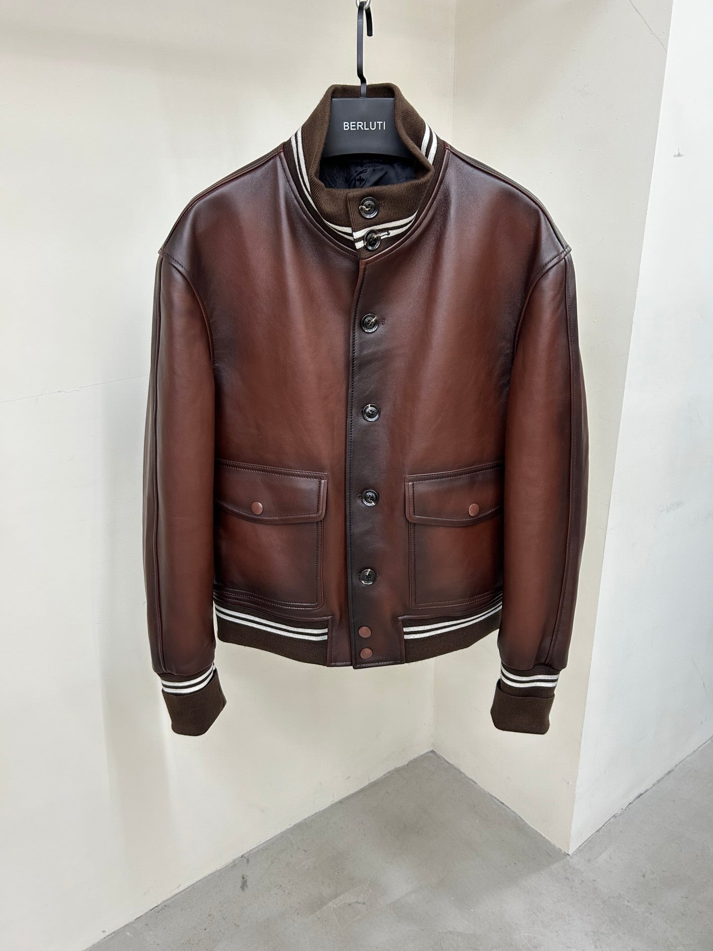 BERLUTI LEATHER BOMBER
