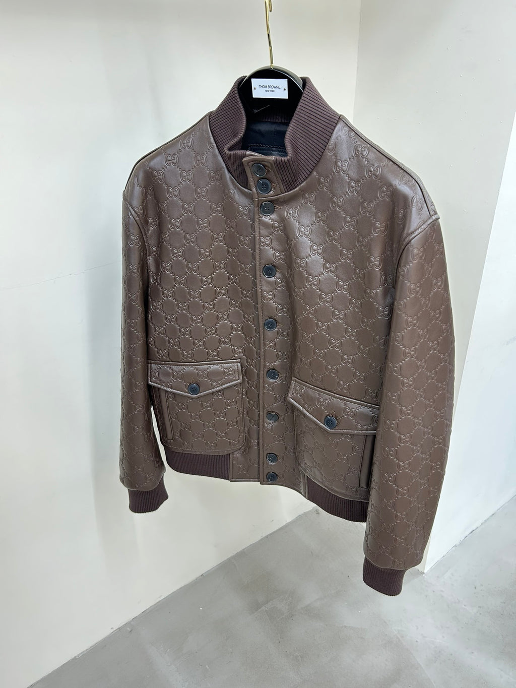 GUCCI GG EMBOSSED LEATHER JACKET