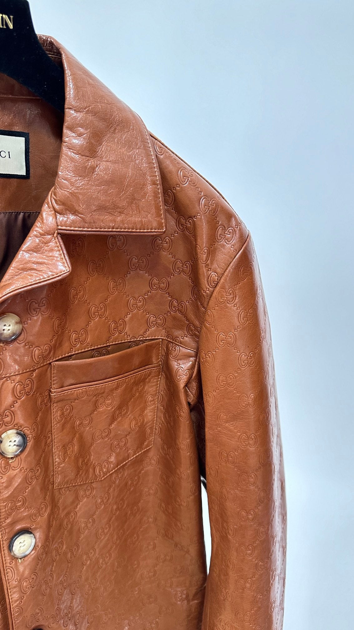 GUCCI GG EMBOSSED LEATHER SHIRT