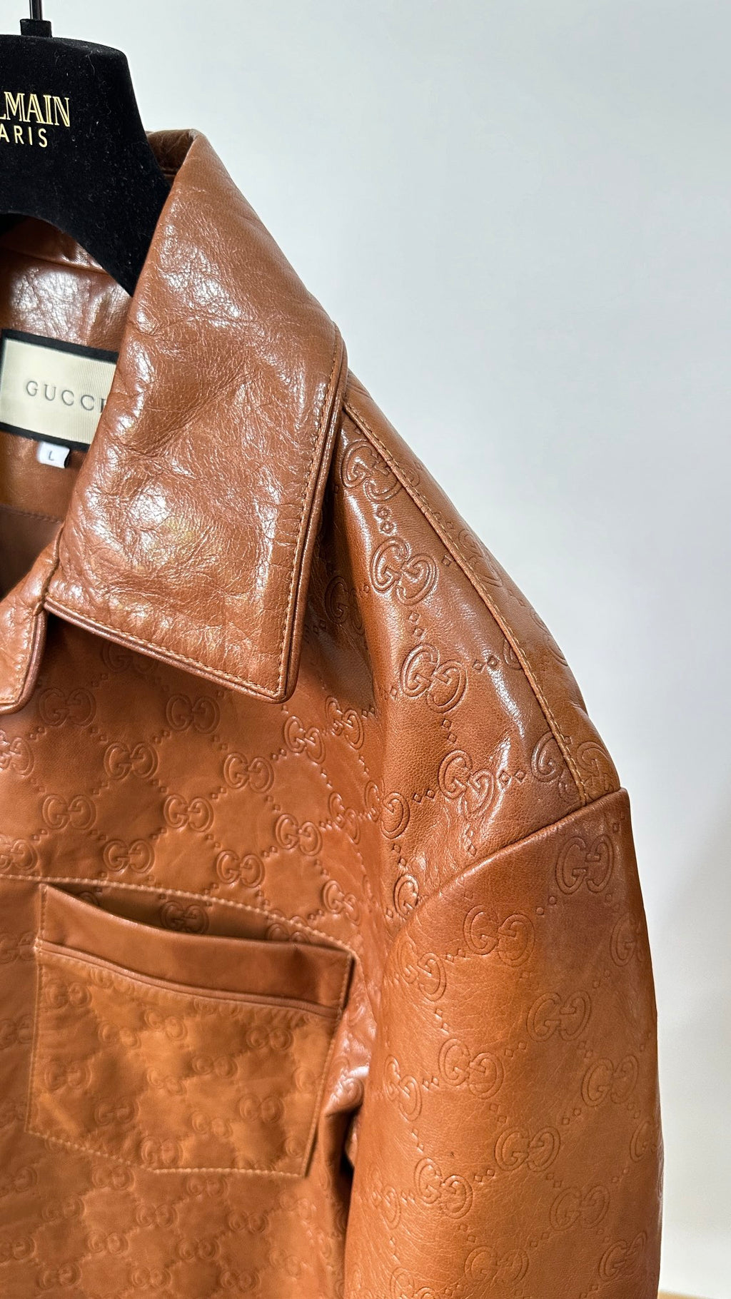 GUCCI GG EMBOSSED LEATHER SHIRT