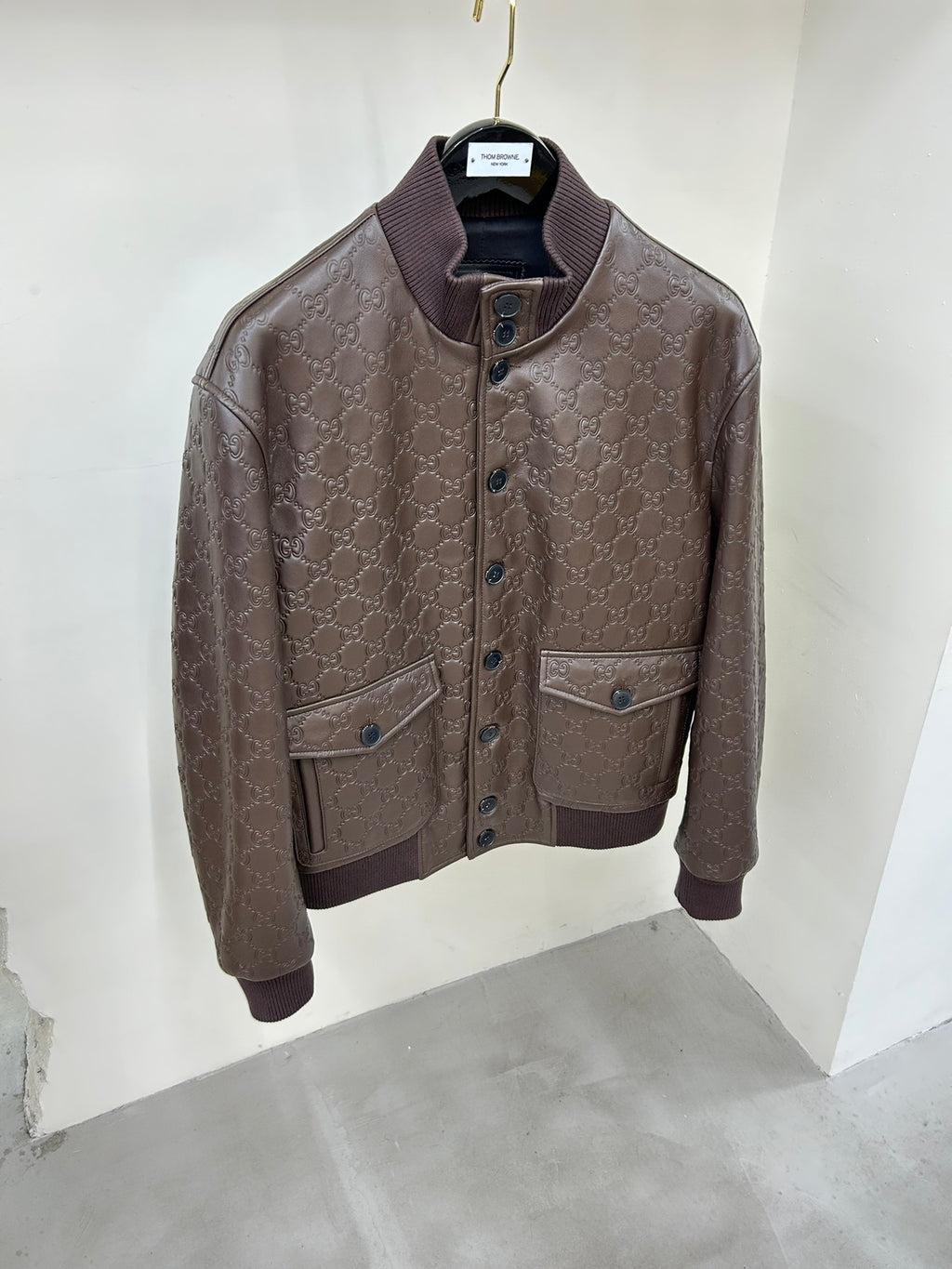 GUCCI GG EMBOSSED LEATHER JACKET