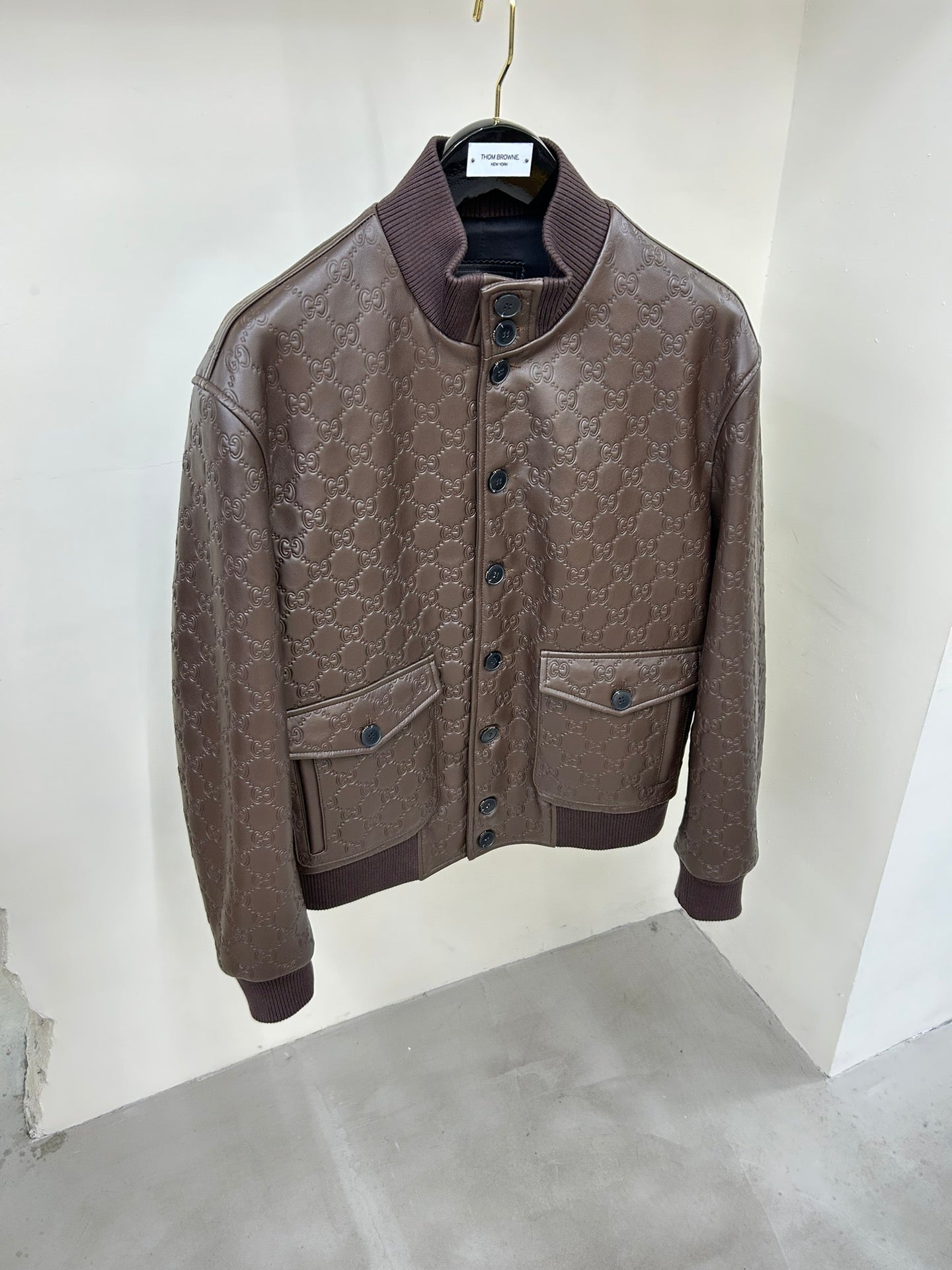 GUCCI GG EMBOSSED LEATHER JACKET